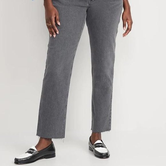Old Navy High-Waisted Button-Fly Slouchy Straight Cut-Off Gray Jeans for Women - Picture 7 of 12